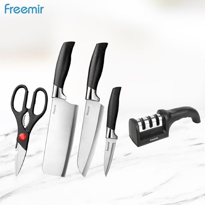 [FREE GIFT] freemir Set Pisau 4 Pcs Gagang Hitam Corak - Silver