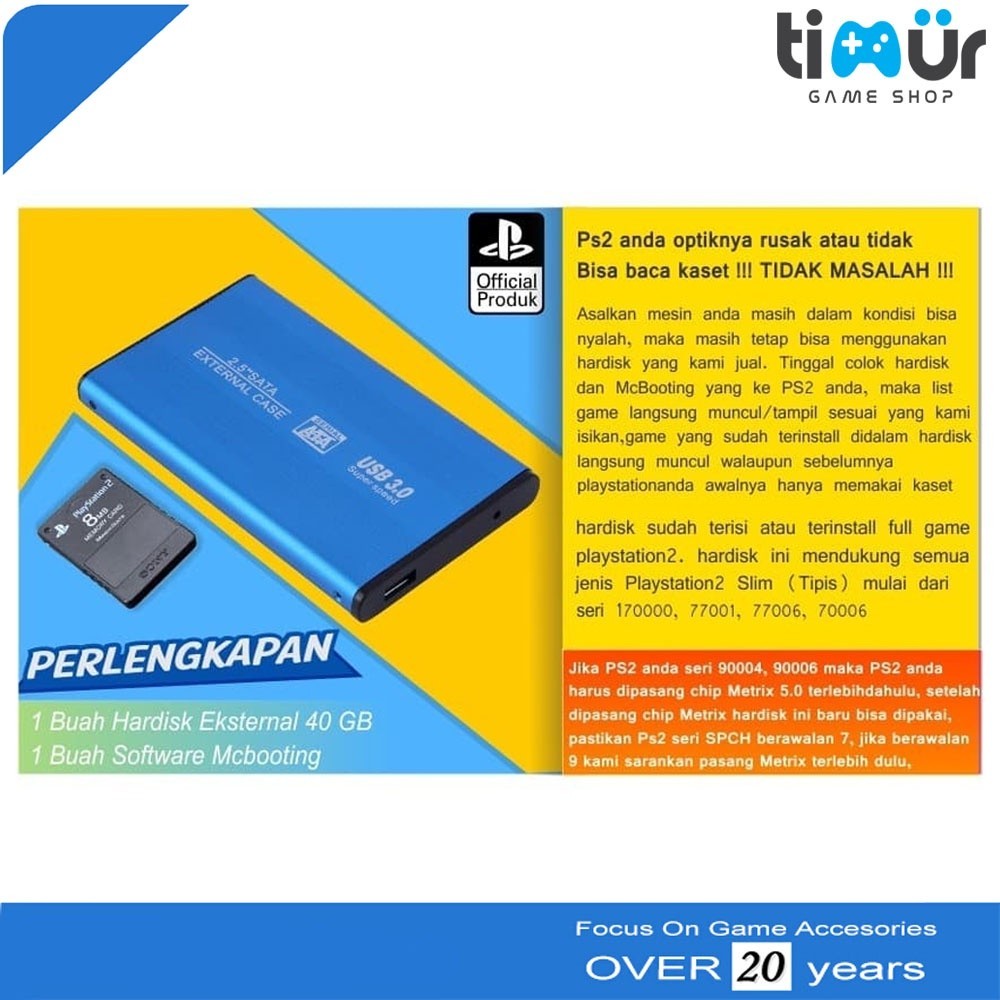 [LIMITED QUALITY] Harddisk Hardisk Eksternal PS2 Support Semua PS2 40GB