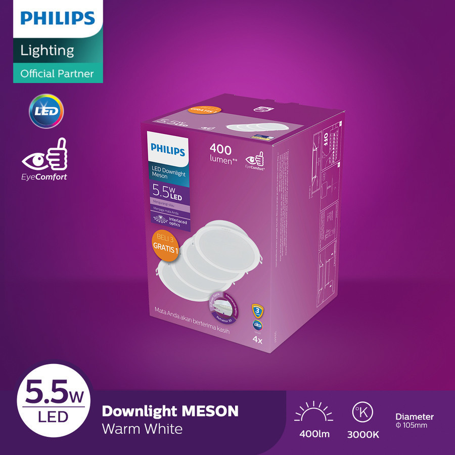 Lampu Philips Downlight Isi 4, 59447 MESON 090 5.5W  - Kuning