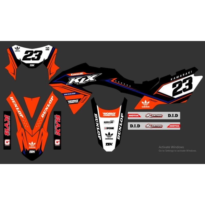 DECAL CUSTOME KAWASAKI KLX BF 150 ORANGE LIMITED DECALS