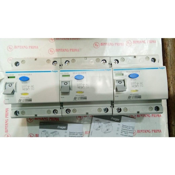 [New Ori] Rccb / Elcb / Rcbo 2P / 2 Pole 100A 30Ma Tipe Cd284B 1PN Merk Hager Terbatas