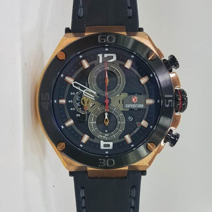 ✅New Expedition E6756M Chronograph Black Dial Black Leather Men'S Watch Terbatas
