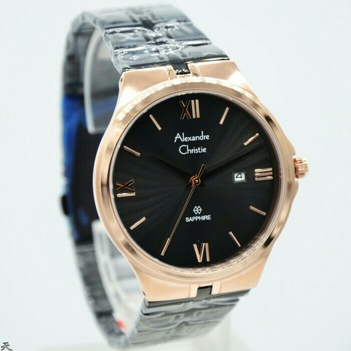 ✅Ori Jam Tangan Pria Alexander Christie Ac 8541 Cowok Rosegold Black Limited