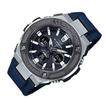 ✅Ori Casio G-Steel Gst-S330Ac-2Adr Jam Pria Strap Canvas - Blue Silver Terbaru