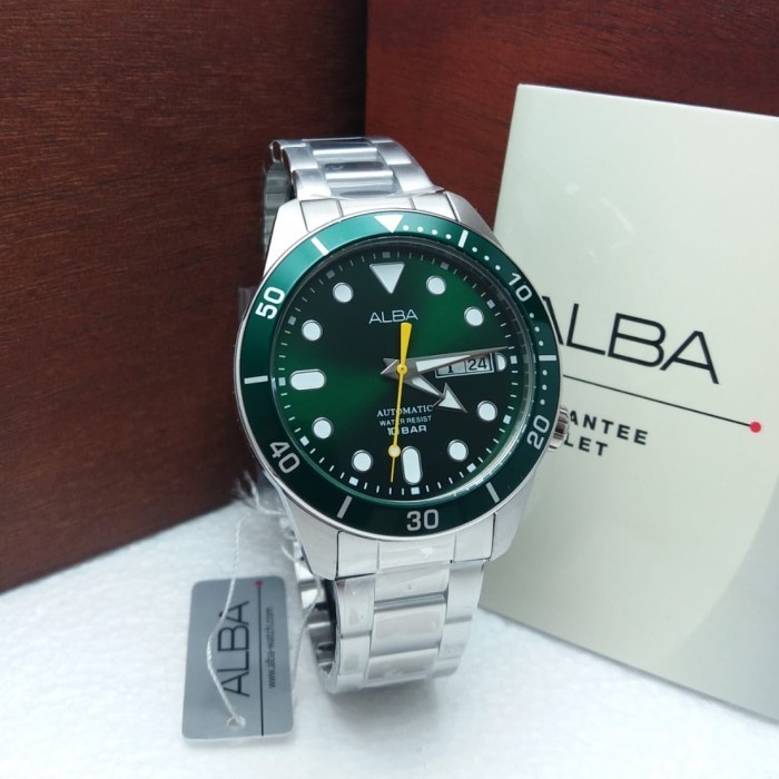 ✅Original Jam Tangan Pria Alba Al4165X1 Automatic Silver Green Dial Original Limited