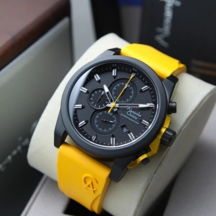 ✅Ori Jam Tangan Pria Original Alexandre Christie Ac6659Mc Black Yellow Terbaru