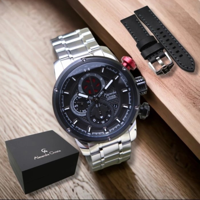 ✅Ready Jam Alexandre Christie Pria Ac 6239 Ac6239 Silver Black Original Terbatas