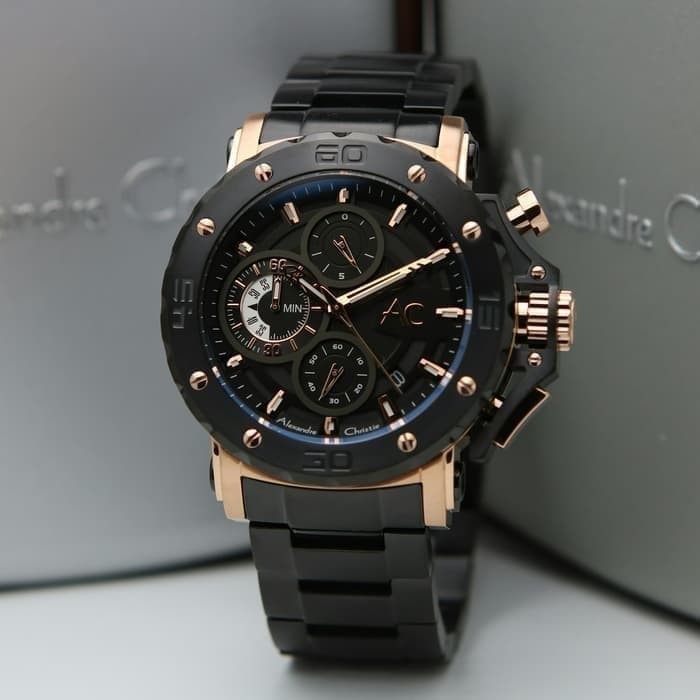 ✅Ready Jam Tangan Alexandre Christie Ac 9205 Ac9205 Black Rosegold Original Terbatas