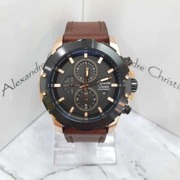 ✅Ready Jam Tangan Pria Original Alexandre Christie Ac6583Mc Leather Strap Terbatas