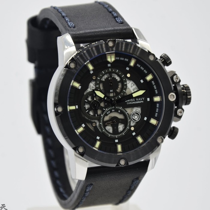 ✅Sale Jam Tangan Pria Swiss Navy Sn 6811 Msb Silver Leather Kulit Original Terbaru