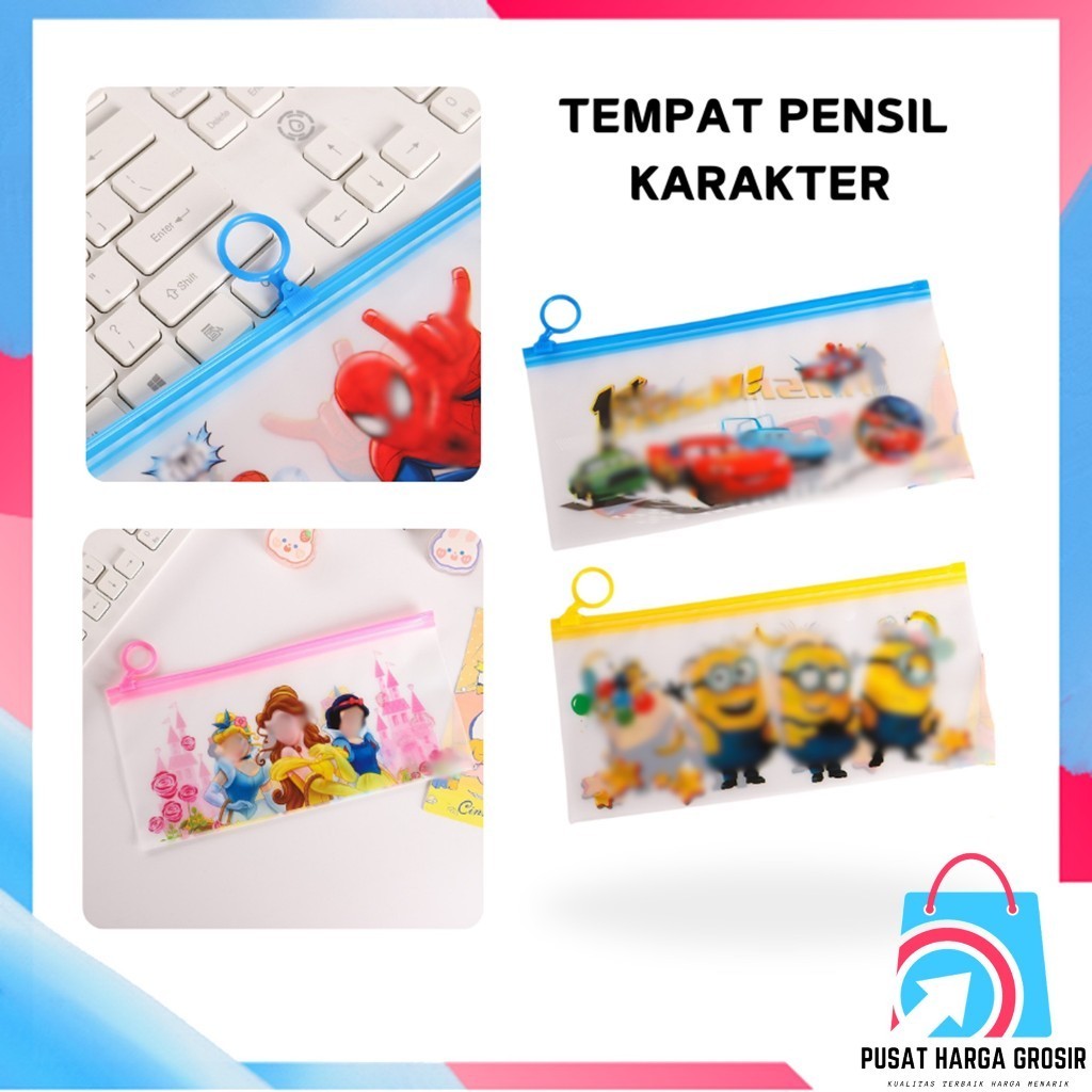

PHG - Tempat Pensil Pulpen Transparan Ziplock Karakter Serbaguna Pouch Zip Lock Penyimpanan Kosmetik Pouch Zipper Pencil Case Tempat Penyimpanan Alat Tulis Murah t