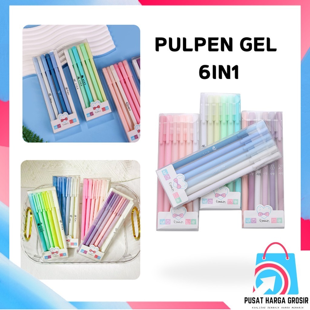 

PHG - Pena Gel 0.5mm Warna Pastel Pen Gel Aesthetic Pulpen Gel 6 IN 1 Warna Gradasi Pena Gel Set Morandi 1 Set 6Pcs Color Bolpoint Tinta Gel Cair 6 Pcs Journaling Pen Alat Tulis Kantor Sekolah Lucu