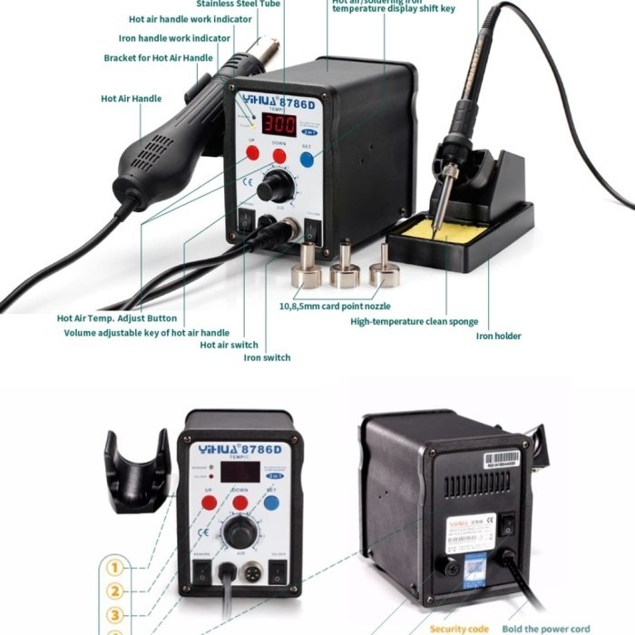 Yihua 8786D 2In1 Blower + Solder Smd Rework Station Hot Air Gun