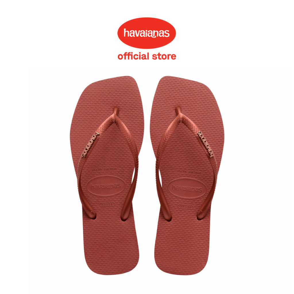 Havaianas 5416 Slim Square Logo Metallic - Mahogany - Sandal Wanita