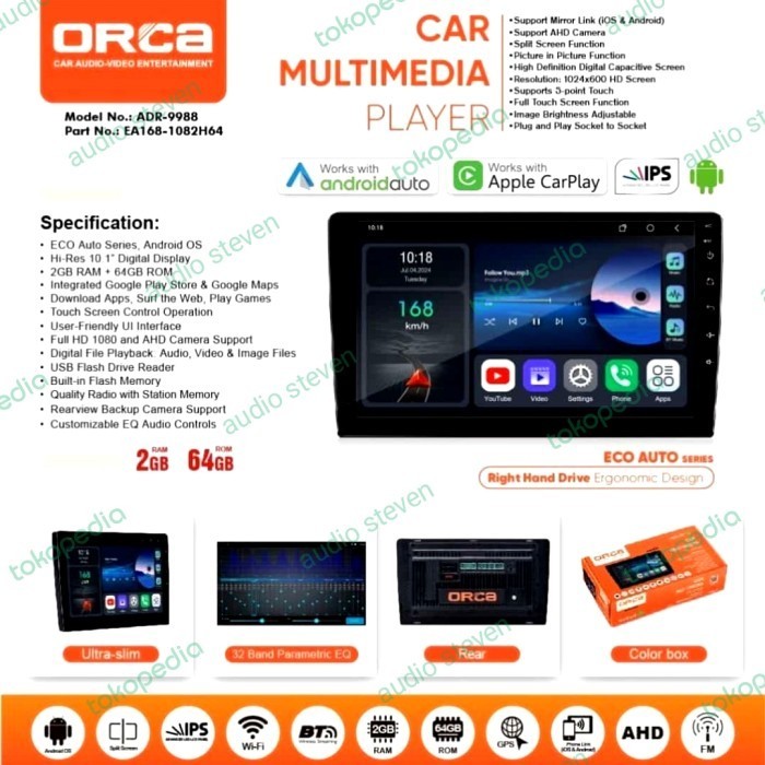 [Baru] Head Unit Double Din Android 9 Inch Orca Ram 2/16Gb Terbaru
