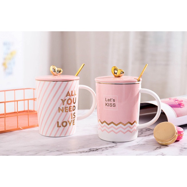 MUG TEA KOPI SET GELAS UNIK TEA KERAMIK MUG KOPI PINK LOVER 320-252
