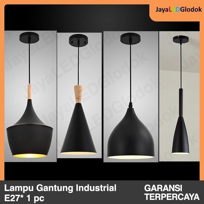 LAMPU GANTUNG MINIMALIS INDUSTRIAL MINI BAR CAFE HITAM KAYU HIAS 1