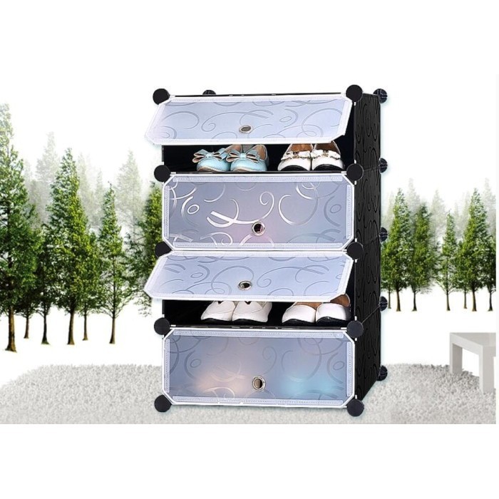 Rak sepatu plastik DIY rak buku tas 4 pintu susun