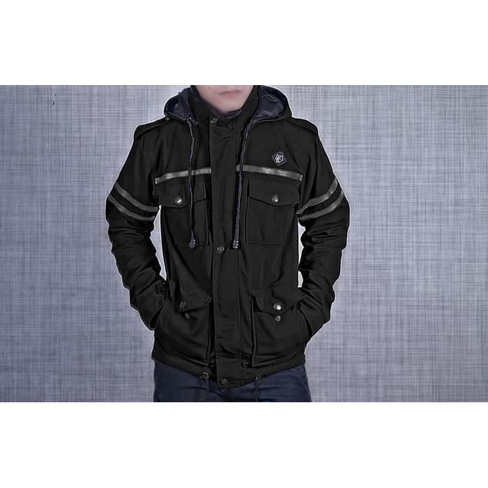JAKET PARKA HOODIE FINGER KOREAN STYLE SEMI KULIT HITAM AXLEBOARD