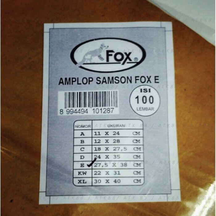 

Amplop / Samson Fox E Map Isi 100 Buah