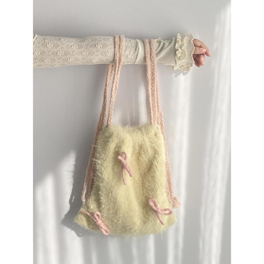 Tas Bahu Serut Wanita Tas Kain Busur Tas Ransel Kuning Multi Gadis Lucu korea import fashion tas sek