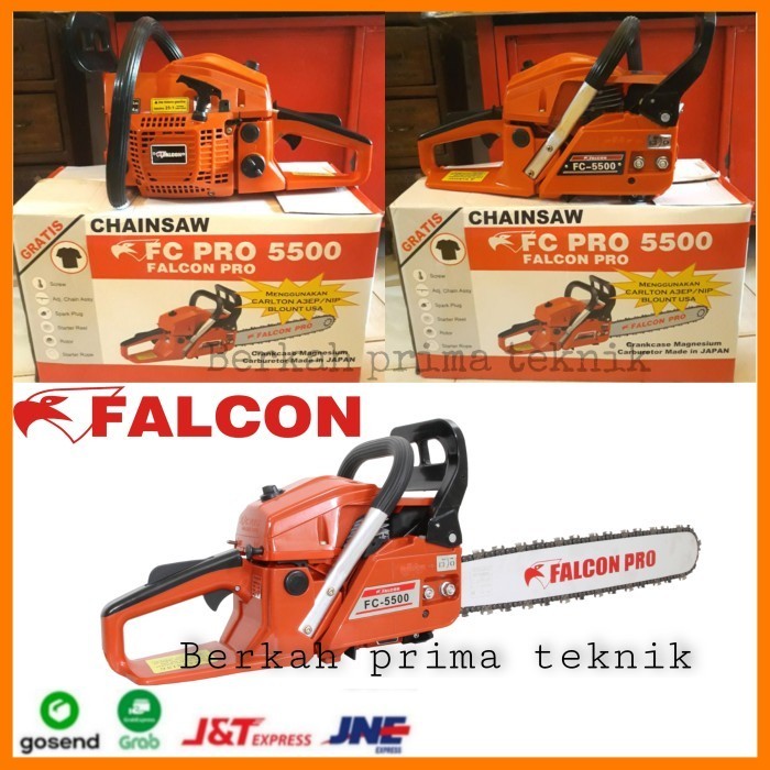 Mesin Gergaji Kayu Chainsaw Falcon Pro 5500 2Tak+ Bar Baja 20Inch