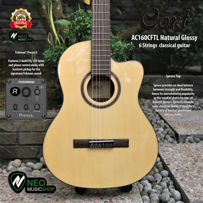 PROMO CORT AC160CTFL NATURAL GLOSSY CLASSIC GUITAR WITH FISHMAN PRESYS II #ORIGINAL