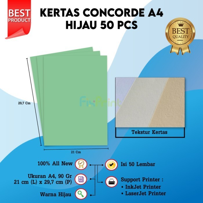 

Paper Hijau Kertas Concorde A4 90Gr 1 Pack Isi 50 Lembar 210Mm X 297Mm Best