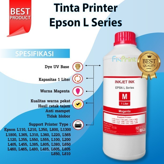 Tinta Epson 1 Liter Printer L3110 L4150 L4160 L5190 L6160 L6170 L6190 Best