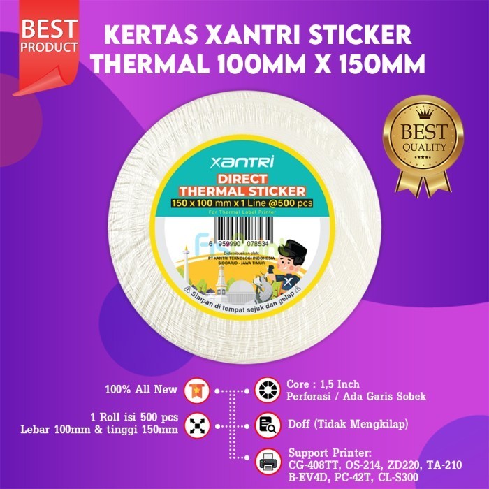 

Label Thermal 100X150 500 Pcs Kertas Sticker Printer Resi Barcode Roll Best