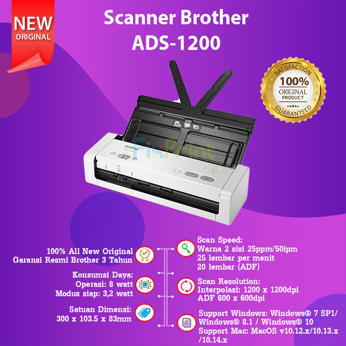 Mesin Portable Scan Dokumen Ads 1200 Scanner Brother Ads-1200 New Best