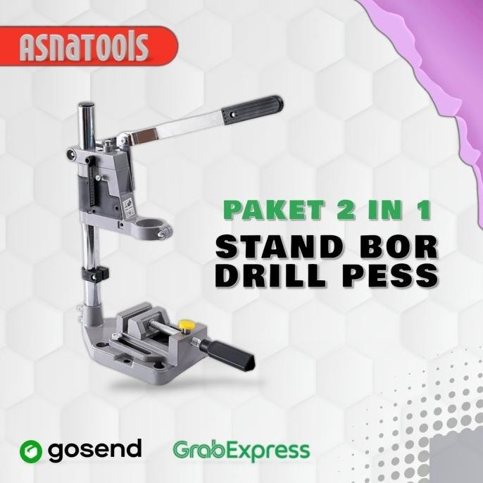 Paket Stand Drill / Dudukan Bor Tangan + Drill Press Vice Clamp