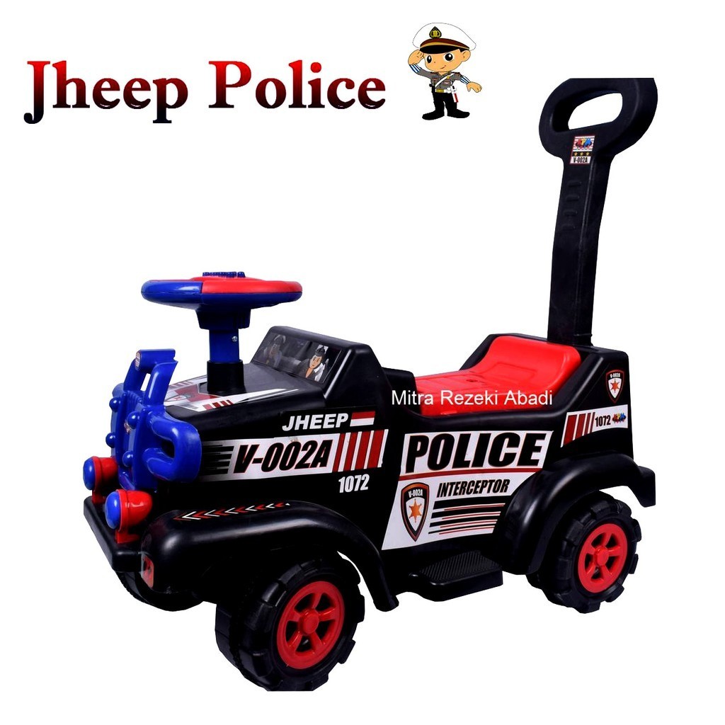 Polisi Jeep Hitam Mainan Anak Mobil Dorong Motor Dorong Ride On Mobil Duduk Toys