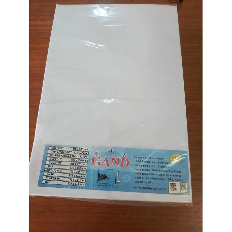 

Amplop Putih GAND F4/Folio Seal 100 Gram 1 pack 100 lembar