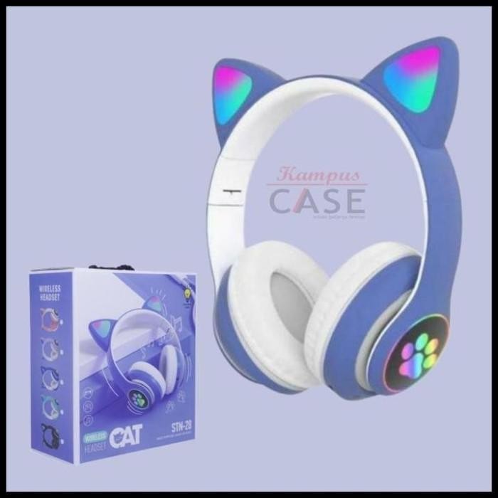 NEW NEWTOP HEADPHONE KUCING BLUETOOTH HEADSET GAMING LED ANAK PEREMPUAN