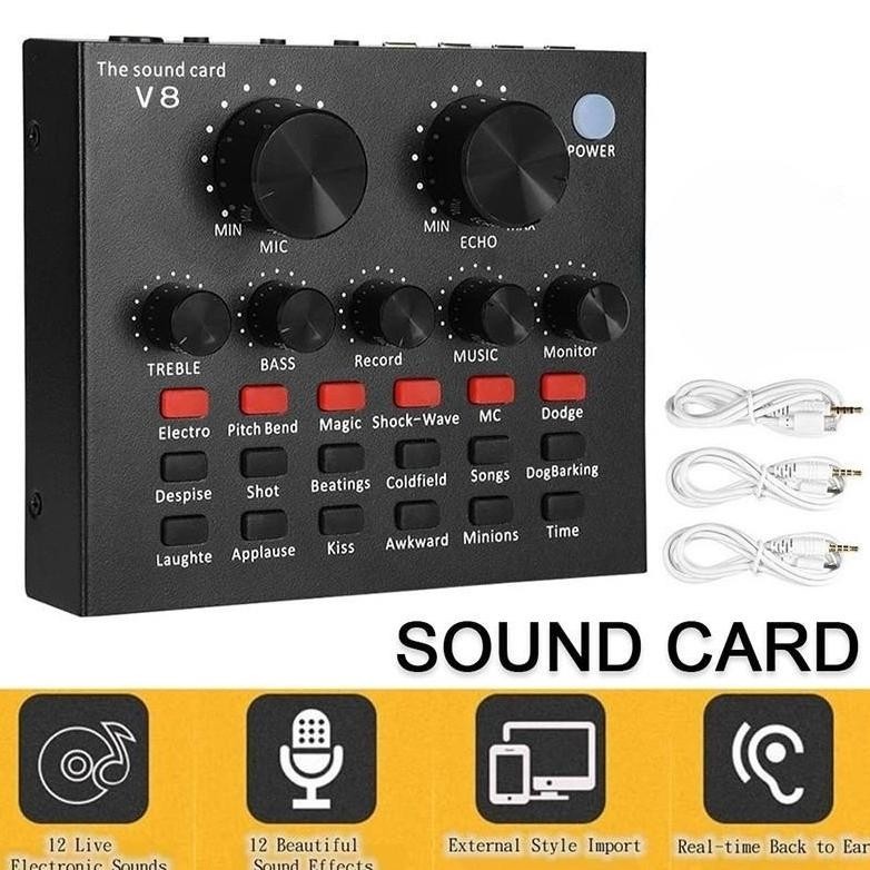 Beli 2 Lebih Murah V8 Sound Card Microphone Webcast Live External Sound Card With Personal Entertain