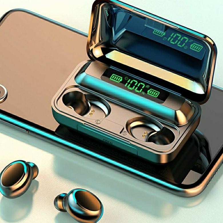 Promo F9-5 Led Headset Bluetooth Wireless Tws + Power Bank 3500 Mah Bisa Cod