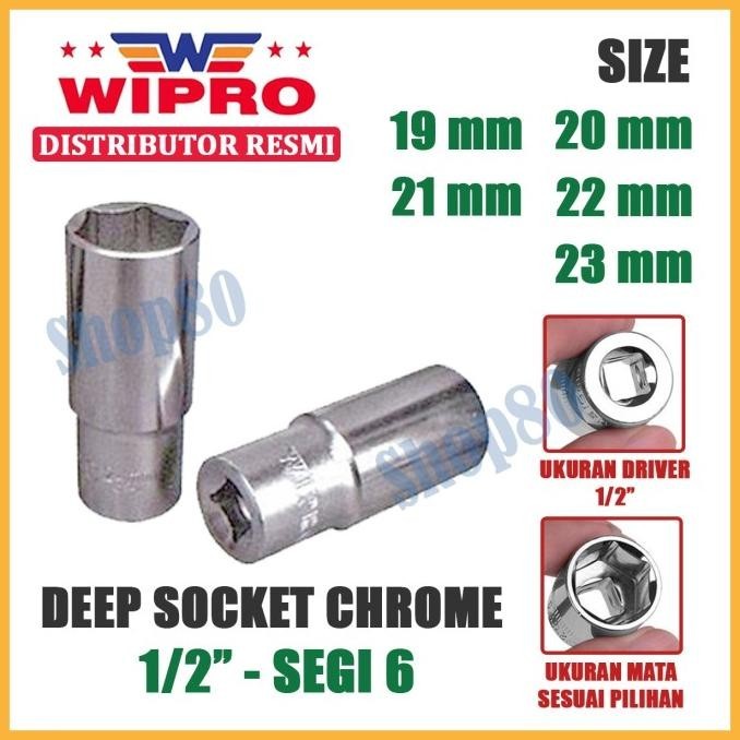 juw Wipro Mata Kunci Shock Panjang Sok Sock 1/2" 6PT 19 20 21 22 23 mm