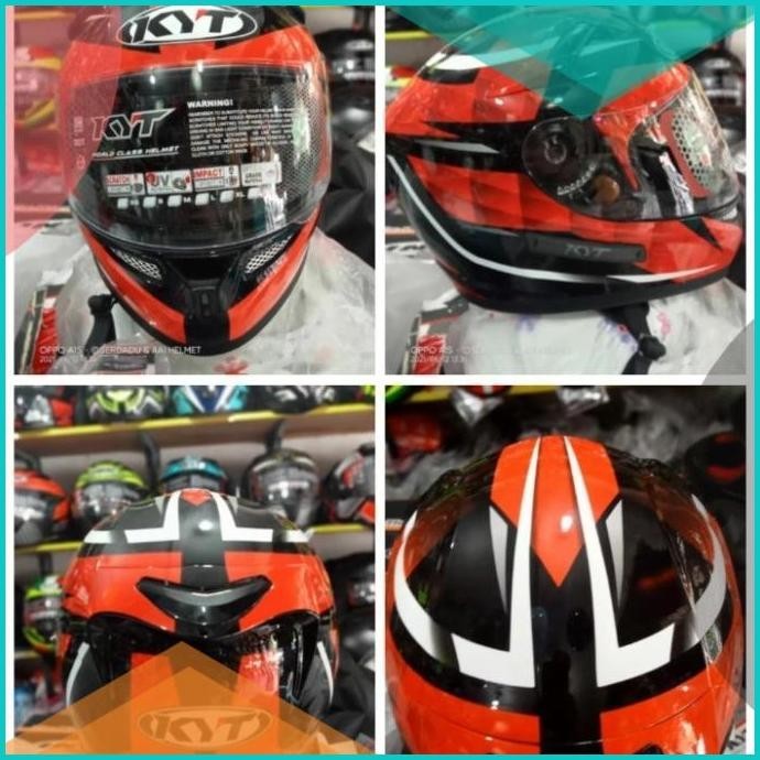 helm kyt full face merah corak garis hitam putih 16novz3 accessories