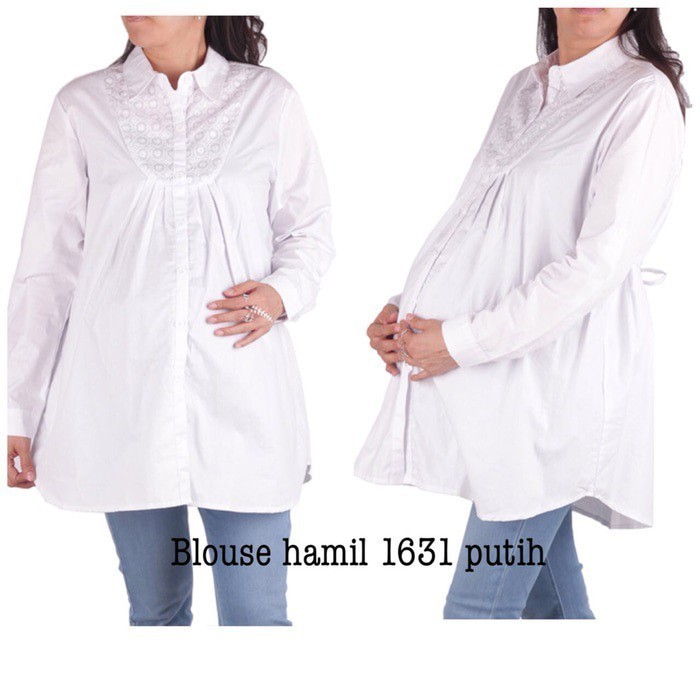 Manchu Atasan Baju Hamil Kemeja Putih Kerja Kantor Lengan Panjang 1631 Murah