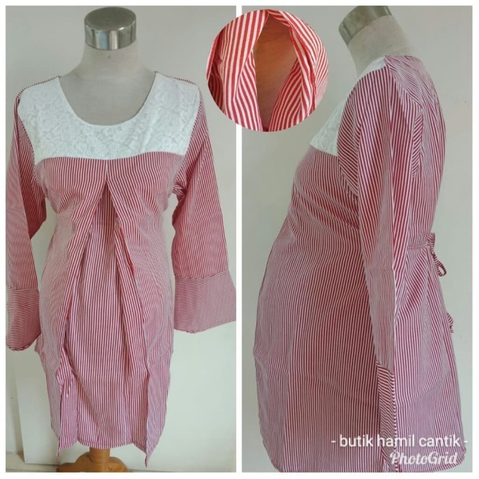 Manchu Baju Atasan Hem Kemeja Lengan Panjang Hamil Menyusui Katun Brokat 4049