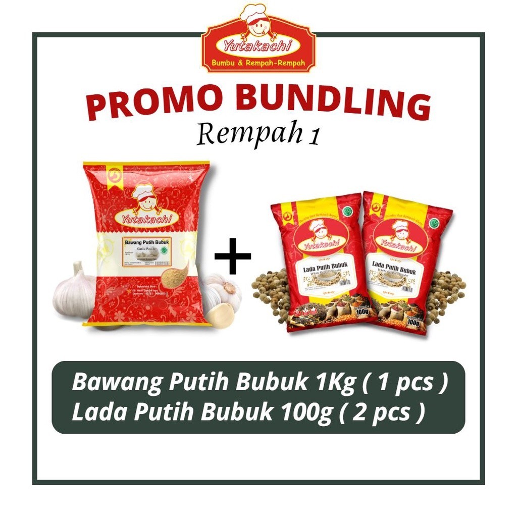 

[Promo Bundling] Rempah 1 Yutakachi / Bawang Putih Bubuk 1Kg (1) + Lada Putih Bubuk 100g (2)