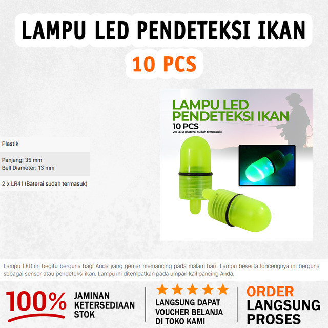 Lampu LED Bell Pendeteksi Ikan untuk Kail Pancing 10 PCS - Green