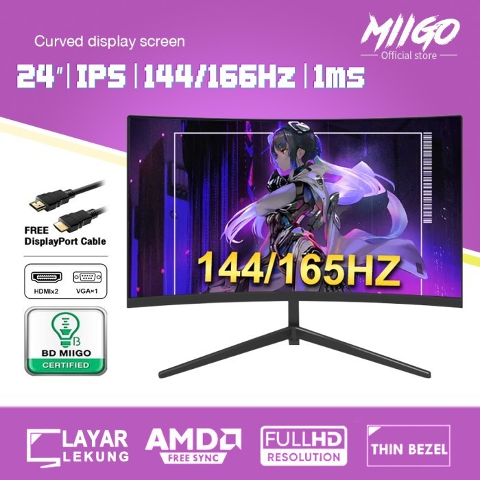 Terbaru Miigo Monitor Melengkung 24 Inci, Monitor Definisi Tinggi 144Hz Promo Terlaris