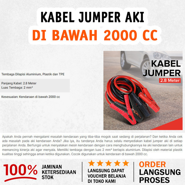 Charger Aki Mobil | Kabel Starter Jumper Leads Pure Copper 800 AMP 2.8 m
