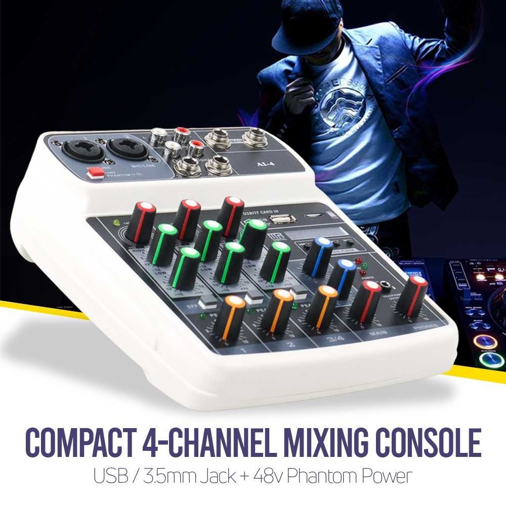 Muslady Compact Mixing Console Mixer 4 Channel Phantom 48V - AI-4