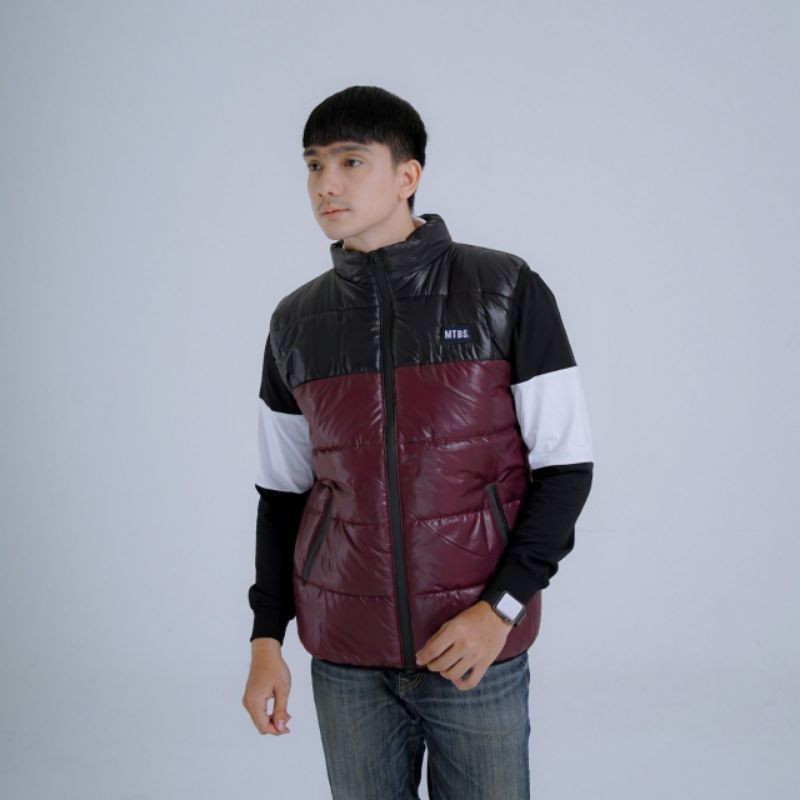 Puffer Vest Jacket Kombi Black Maroon