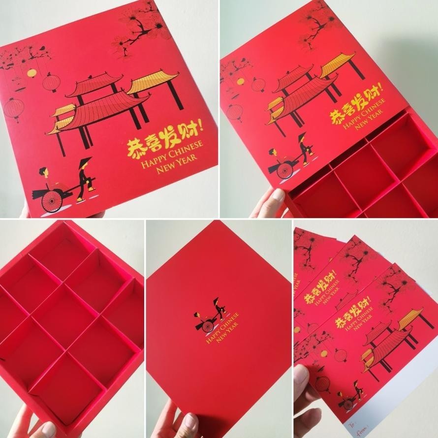 

New Stok Kotak / Box Kue Imlek / Chinese New Year 9 Sekat (Cny) Per 5 Pcs Terlaris