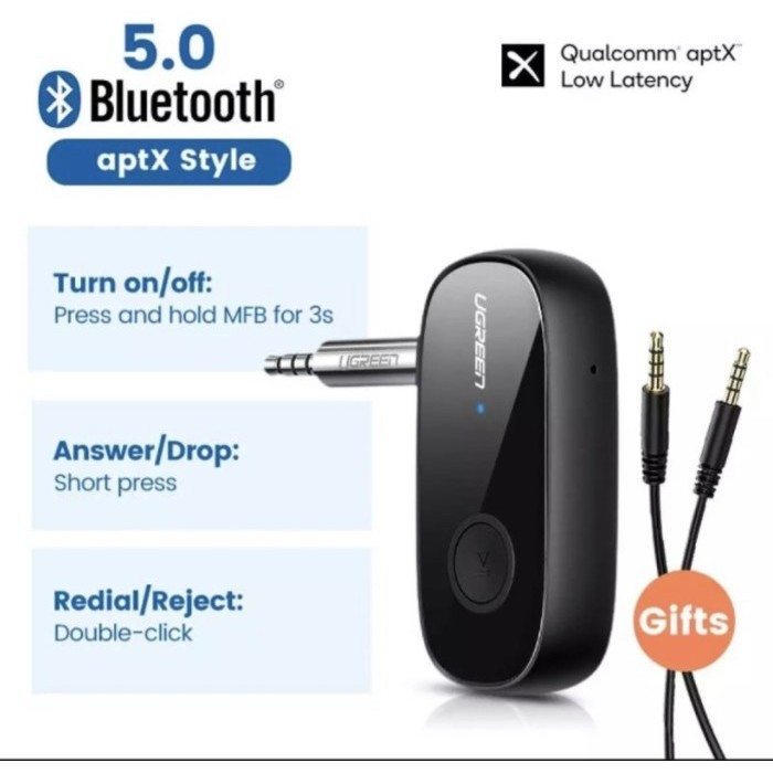 Ugreen bluetooth receiver v5. 0 audio with mic jack 3.5mm speaker car
