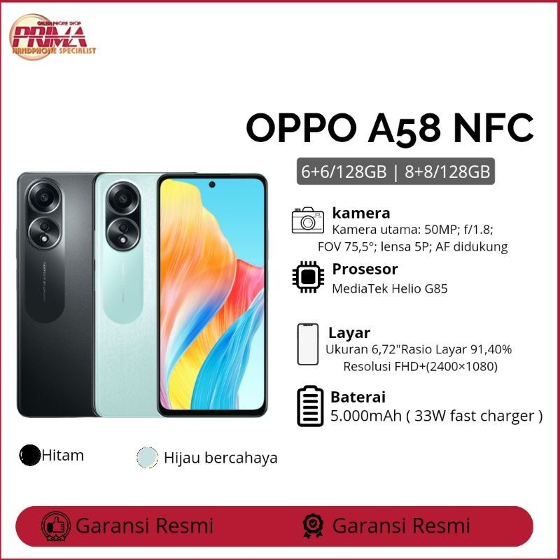 OPPO A58 NFC RAM 6/128GB ram 8/128GB * Garansi resmi*